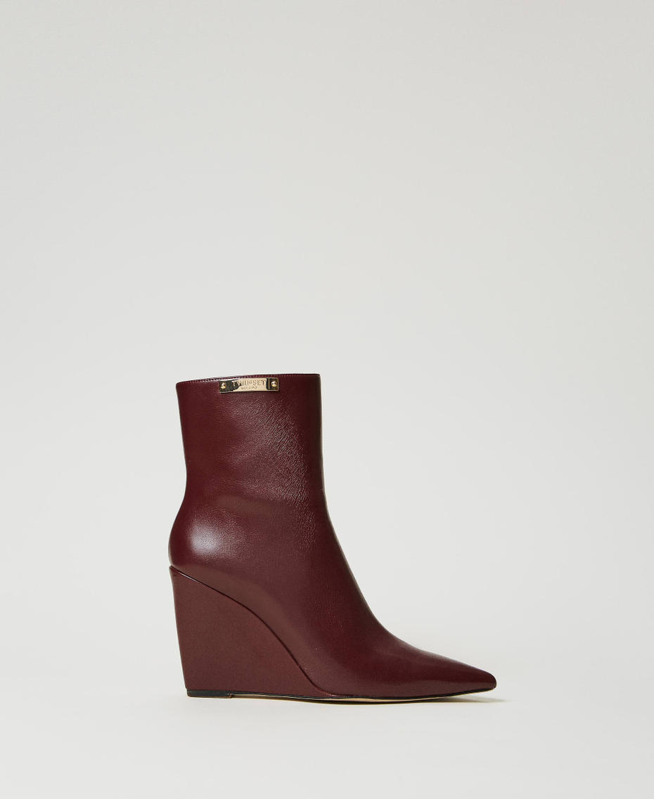 Ankle boots with wedge and logo plate Bordeaux Woman 242TCP162_00020_01