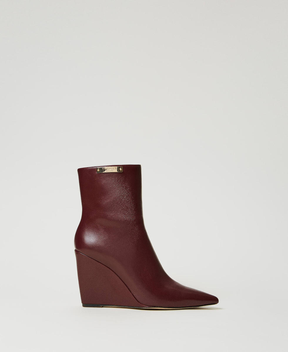 Ankle boots with wedge and logo plate Woman Red TWINSET Milano