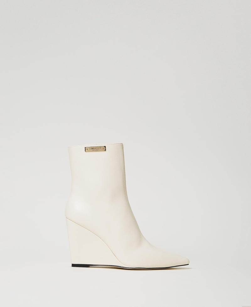 Ankle boots with wedge and logo plate Old White Woman 242TCP162_11748_01