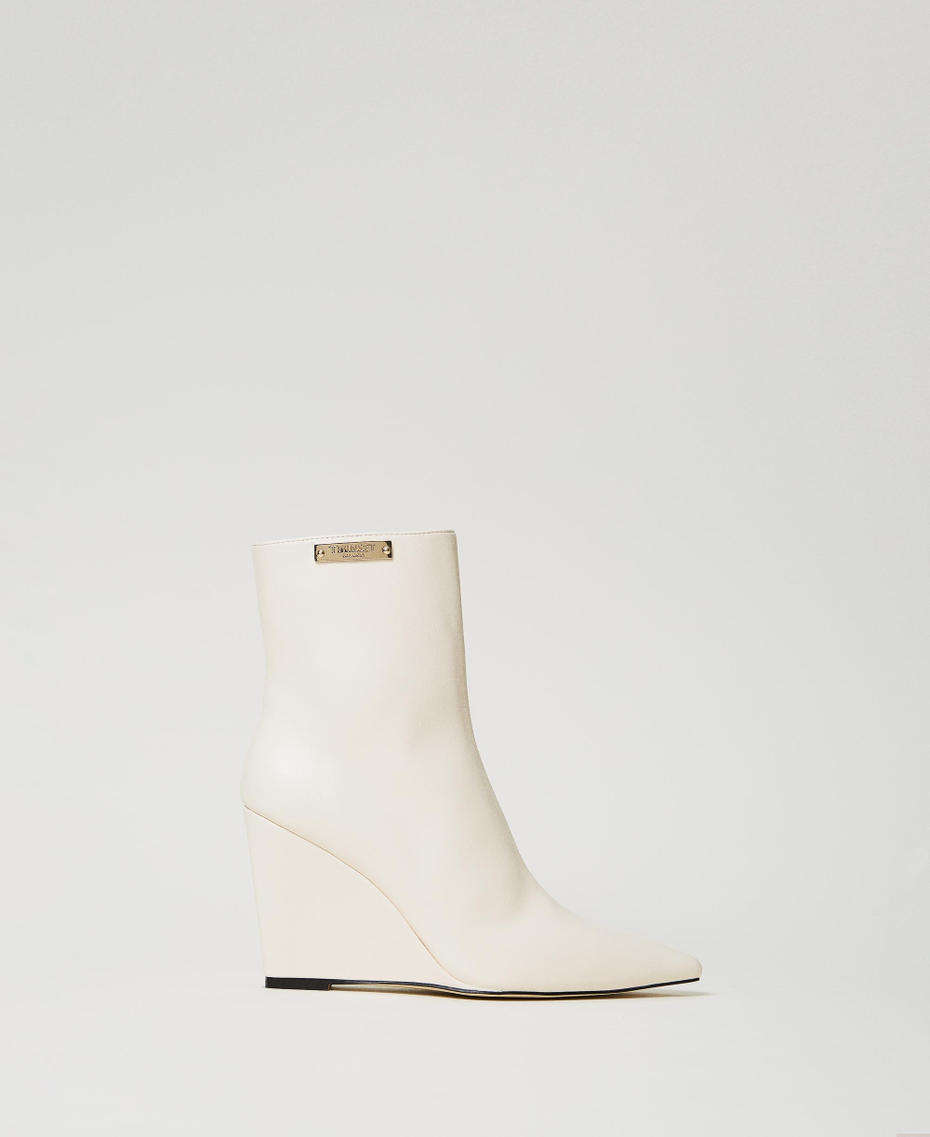 Ankle boots with wedge and logo plate Old White Woman 242TCP162_11748_01