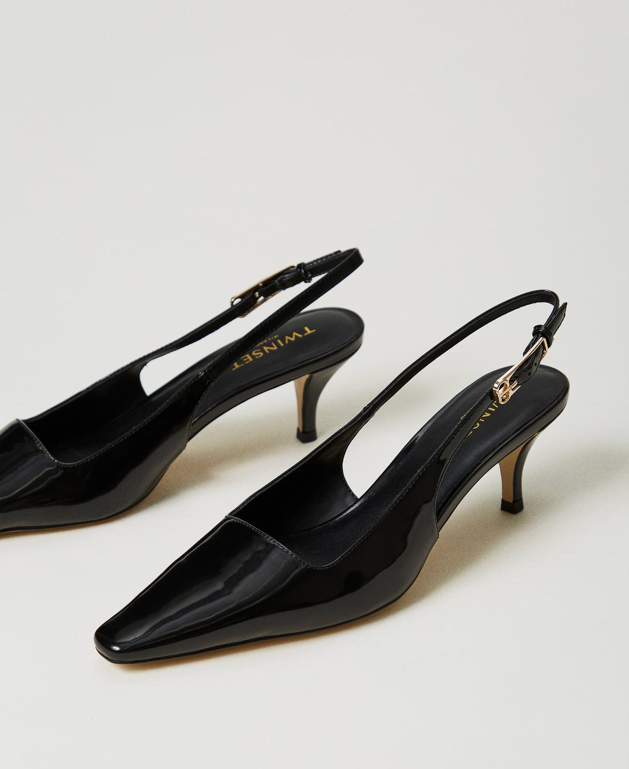 Faux patent leather sling back court shoes Black Woman 242TCP170_00006_02