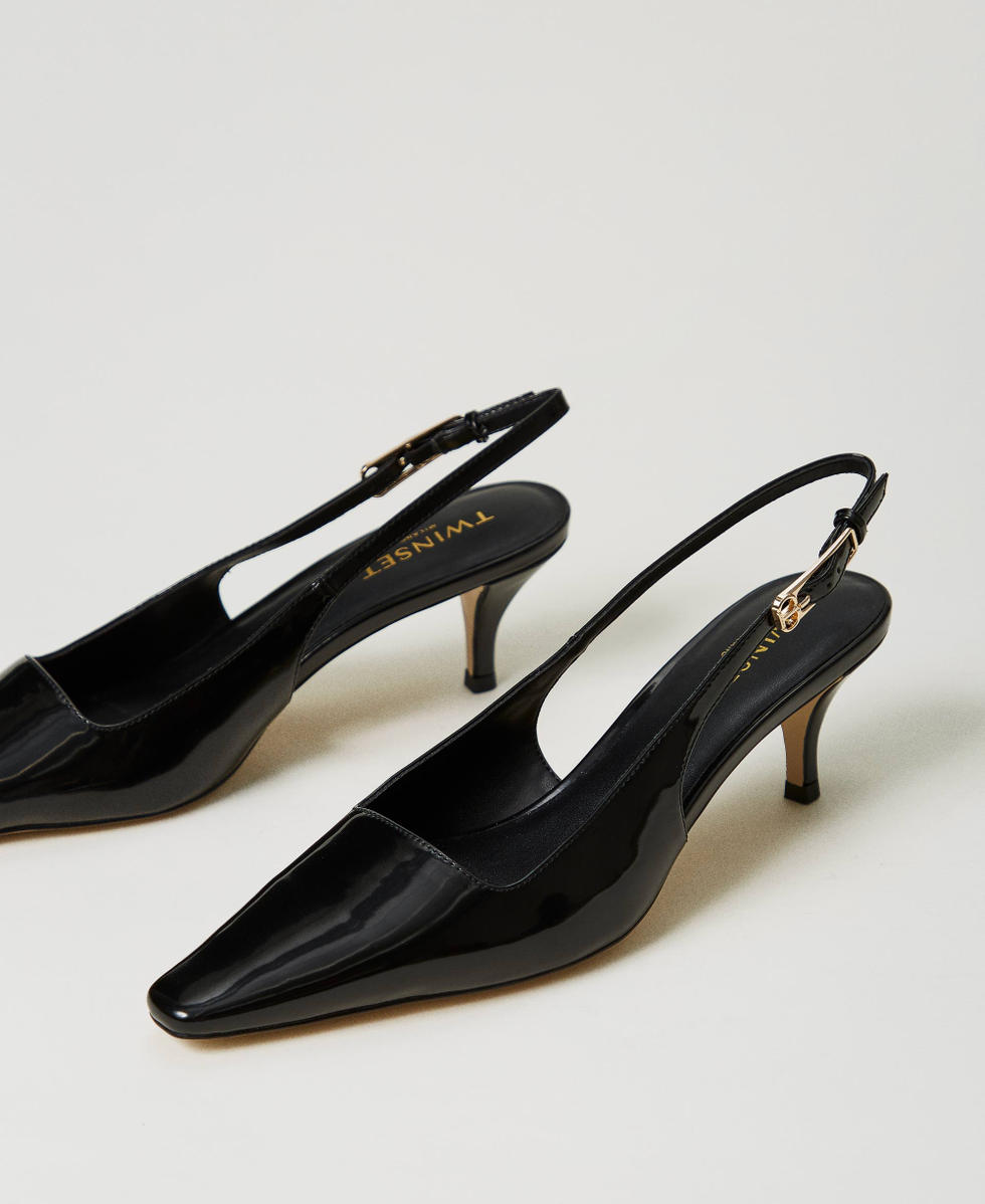 Ladies black sling back shoes store