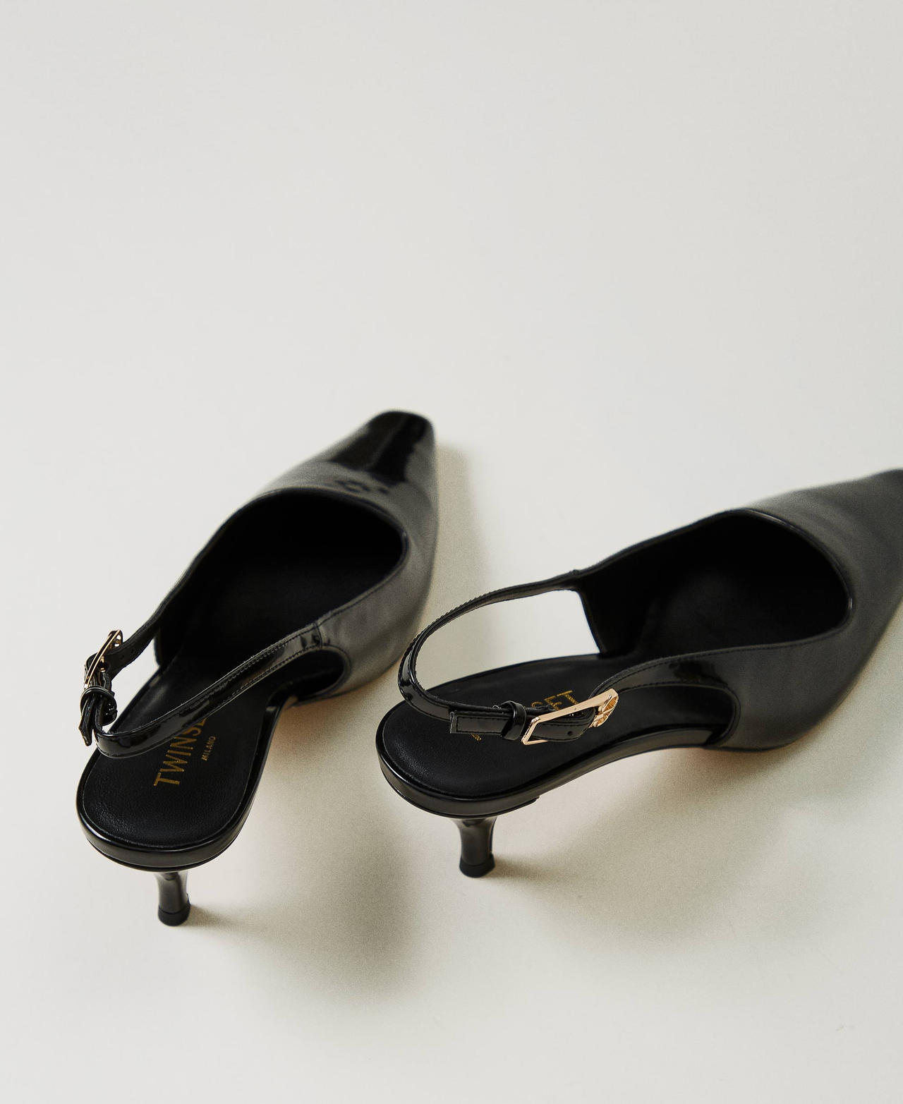 Faux patent leather sling back court shoes Black Woman 242TCP170_00006_03