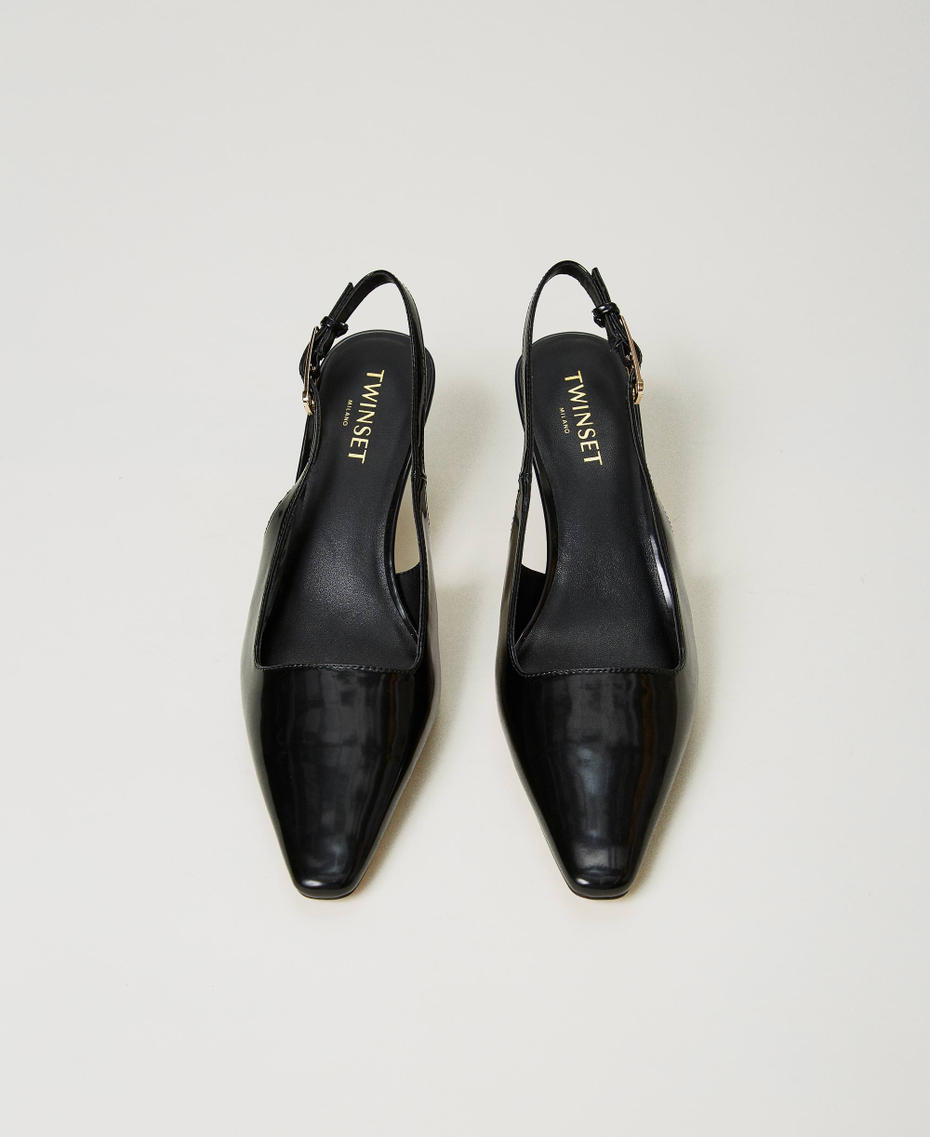 Faux patent leather sling back court shoes Black Woman 242TCP170_00006_04