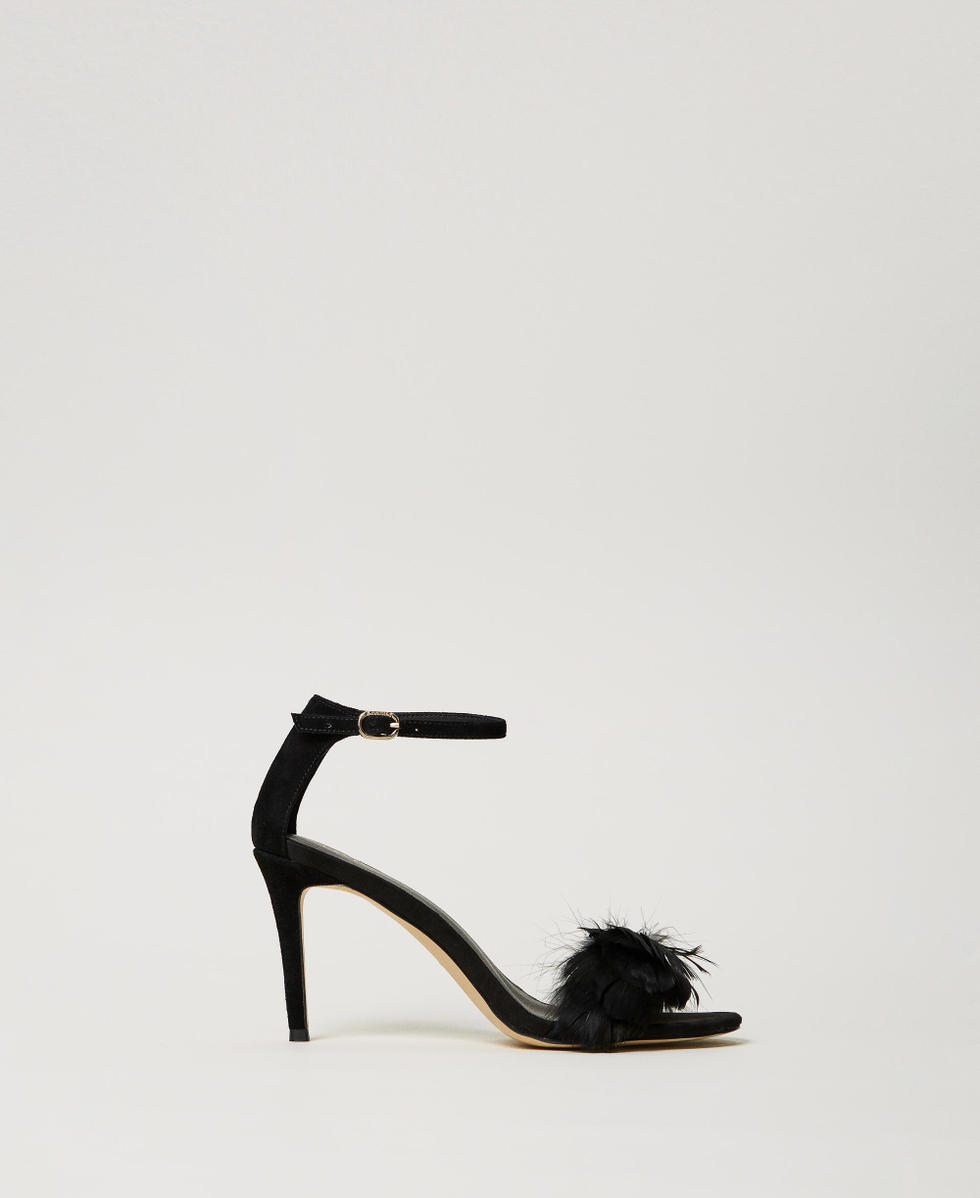 Leather sandals with feathers Black Woman 242TCP180_00006_01