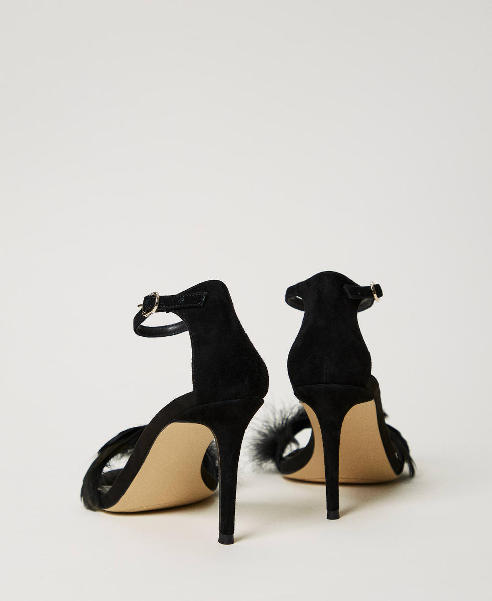 Leather sandals with feathers Black Woman 242TCP180_00006_03