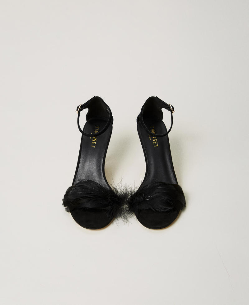 Sandali in pelle con piume Donna Nero TWINSET Milano