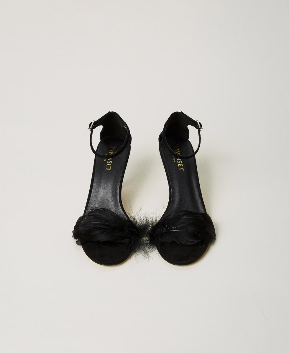 Leather sandals with feathers Black Woman 242TCP180_00006_04