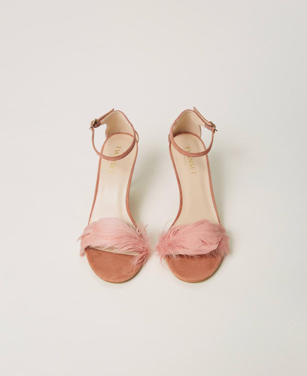 Leather sandals with feathers Woman, Pink | TWINSET Milano