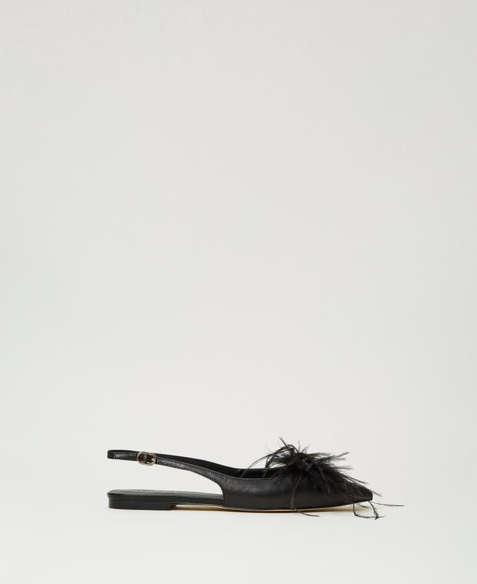 Ballerine sling back in pelle con piume