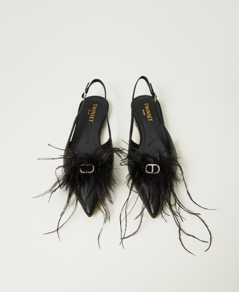 Ballerine sling back in pelle con piume