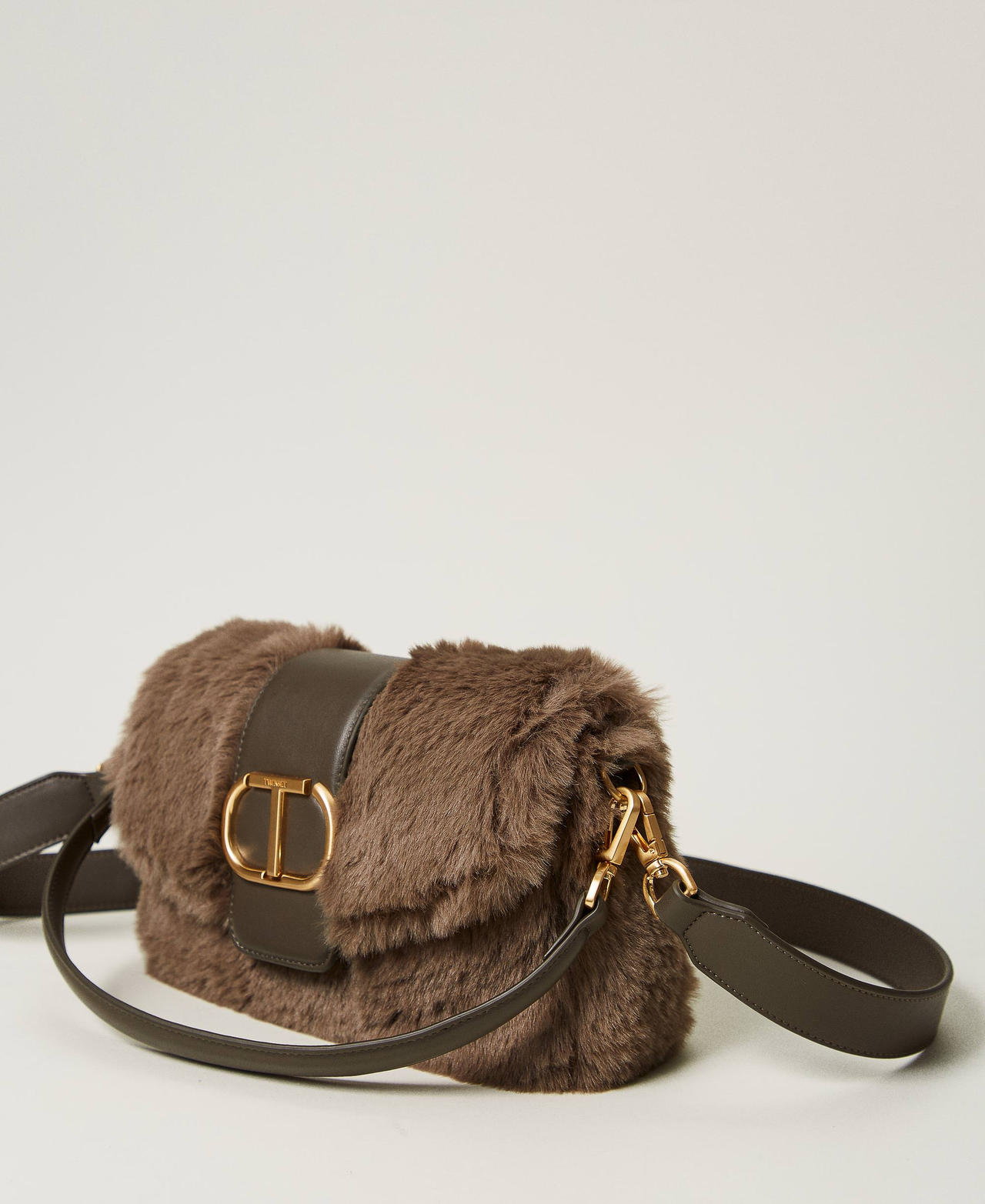 'Amie' medium faux fur shoulder bag Dark Taupe Woman 242TD8050_12003_02