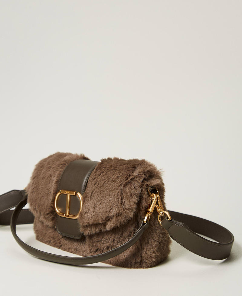 'Amie' medium faux fur shoulder bag Dark Taupe Woman 242TD8050_12003_02