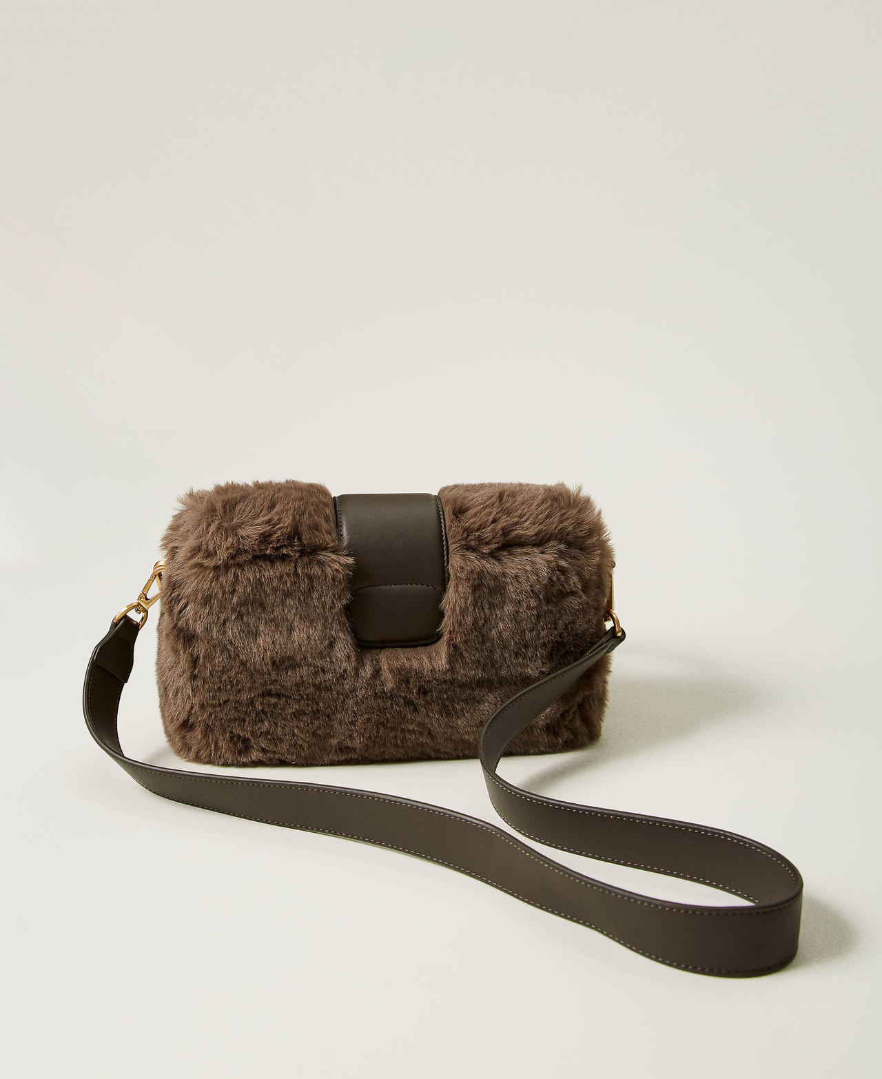 'Amie' medium faux fur shoulder bag Dark Taupe Woman 242TD8050_12003_03