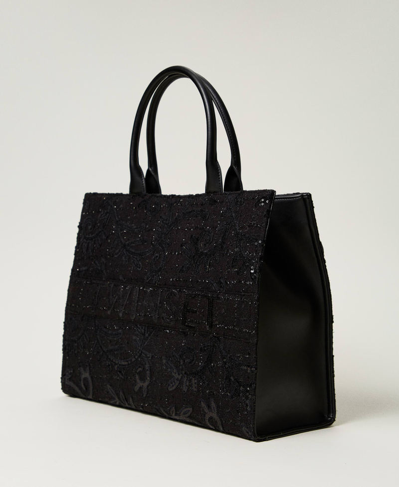 'Victoria' shopper bag with embroidery and logo Black Woman 242TD8100_00006_02