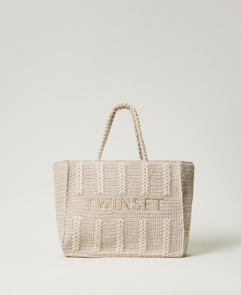 'Bohémienne' tricot shopper bag with logo White Cream Woman 242TD8120_11952_01