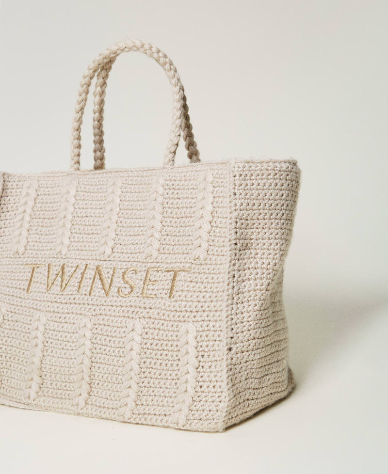 'Bohémienne' tricot shopper bag with logo White Cream Woman 242TD8120_11952_02