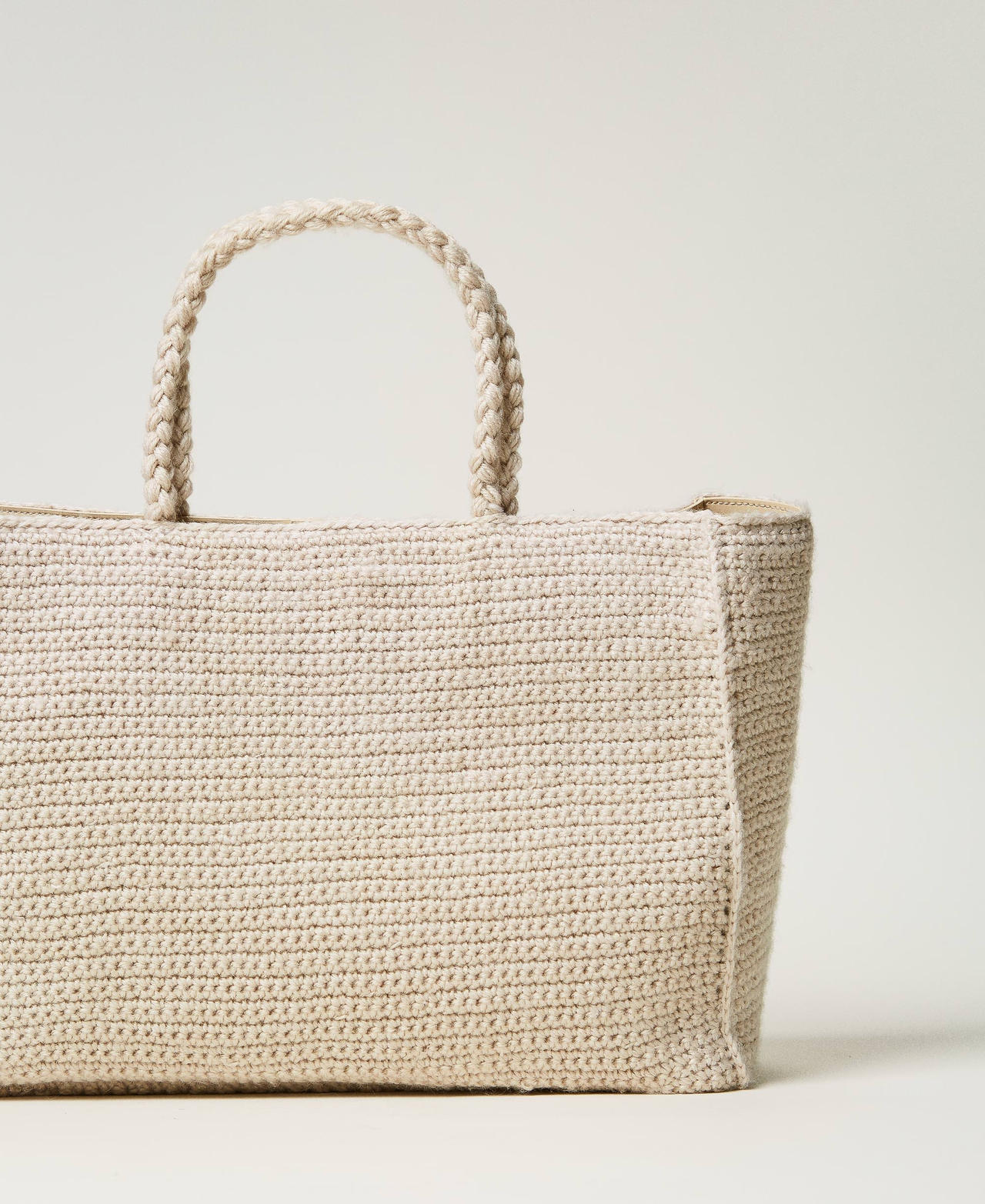 'Bohémienne' tricot shopper bag with logo White Cream Woman 242TD8120_11952_03