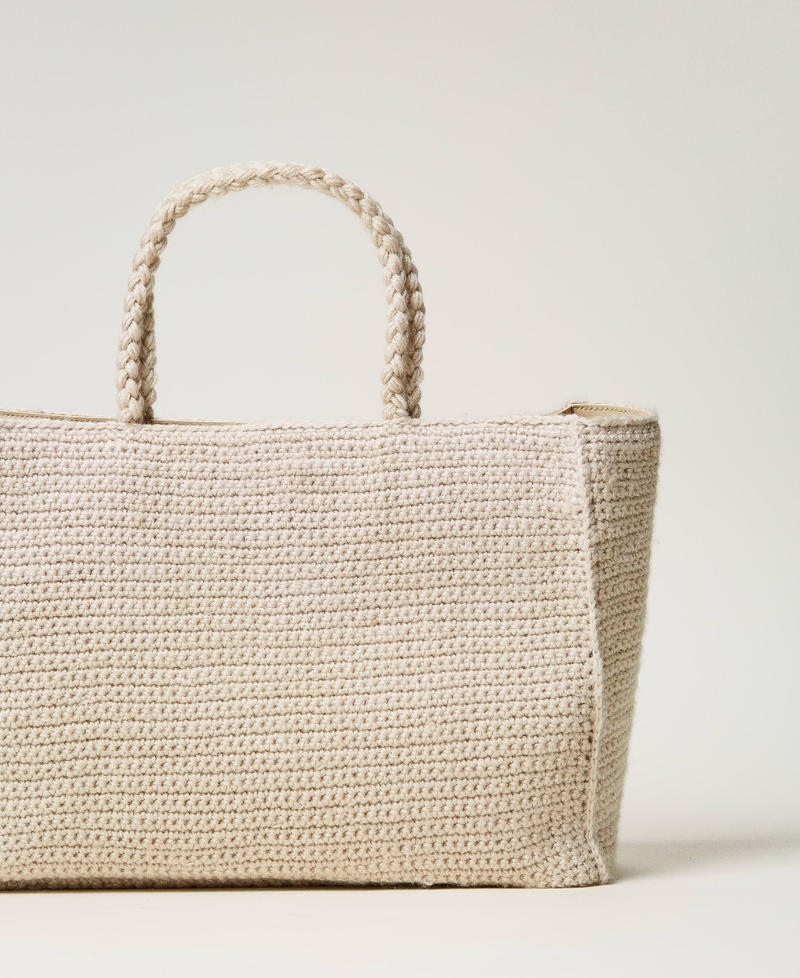 Borsa shopper 'Boh&eacute;mienne' tricot con logo Bianco "White Cream" Donna 242TD8120_11952_03