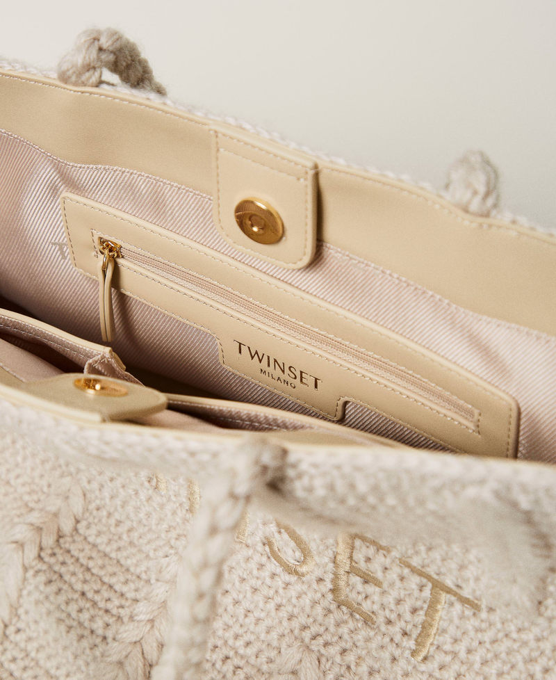 Borsa shopper 'Boh&eacute;mienne' tricot con logo Bianco "White Cream" Donna 242TD8120_11952_04