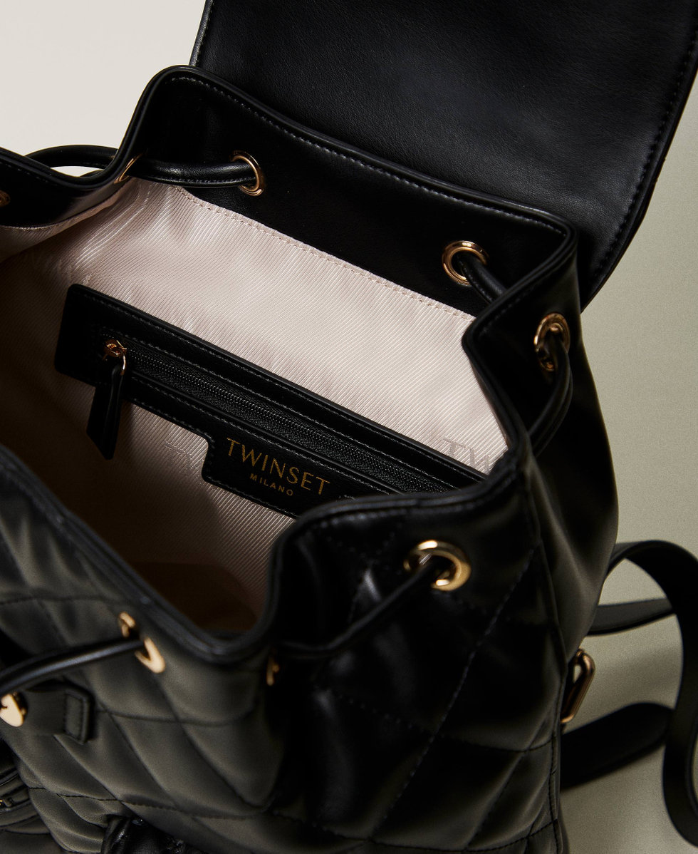 Rucksack mit Oval T und Steppmotiv Schwarz Frau 242TD8152_00006_04