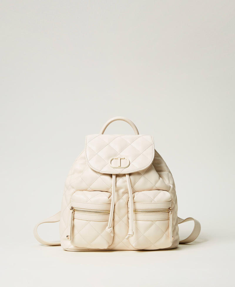 Quilted backpack with Oval T White Cream Woman 242TD8152_11952_01