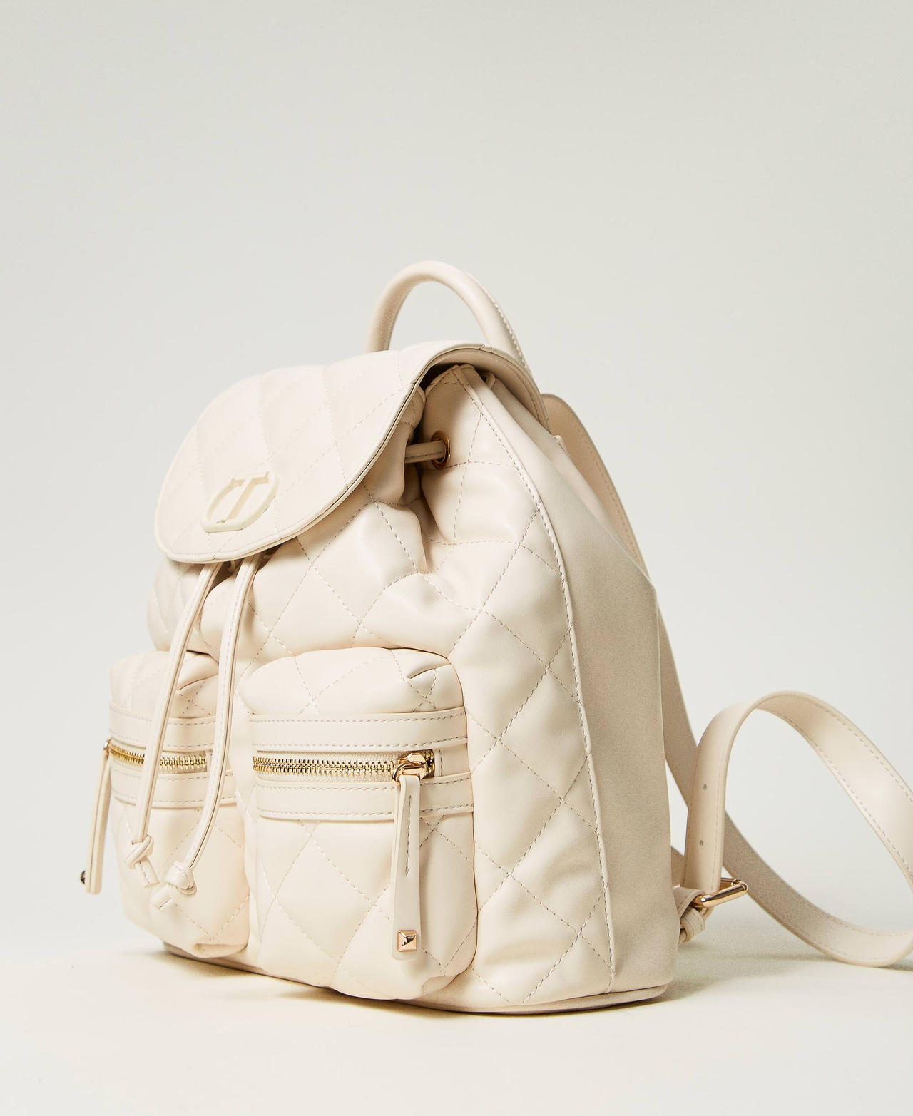 Quilted backpack with Oval T White Cream Woman 242TD8152_11952_02