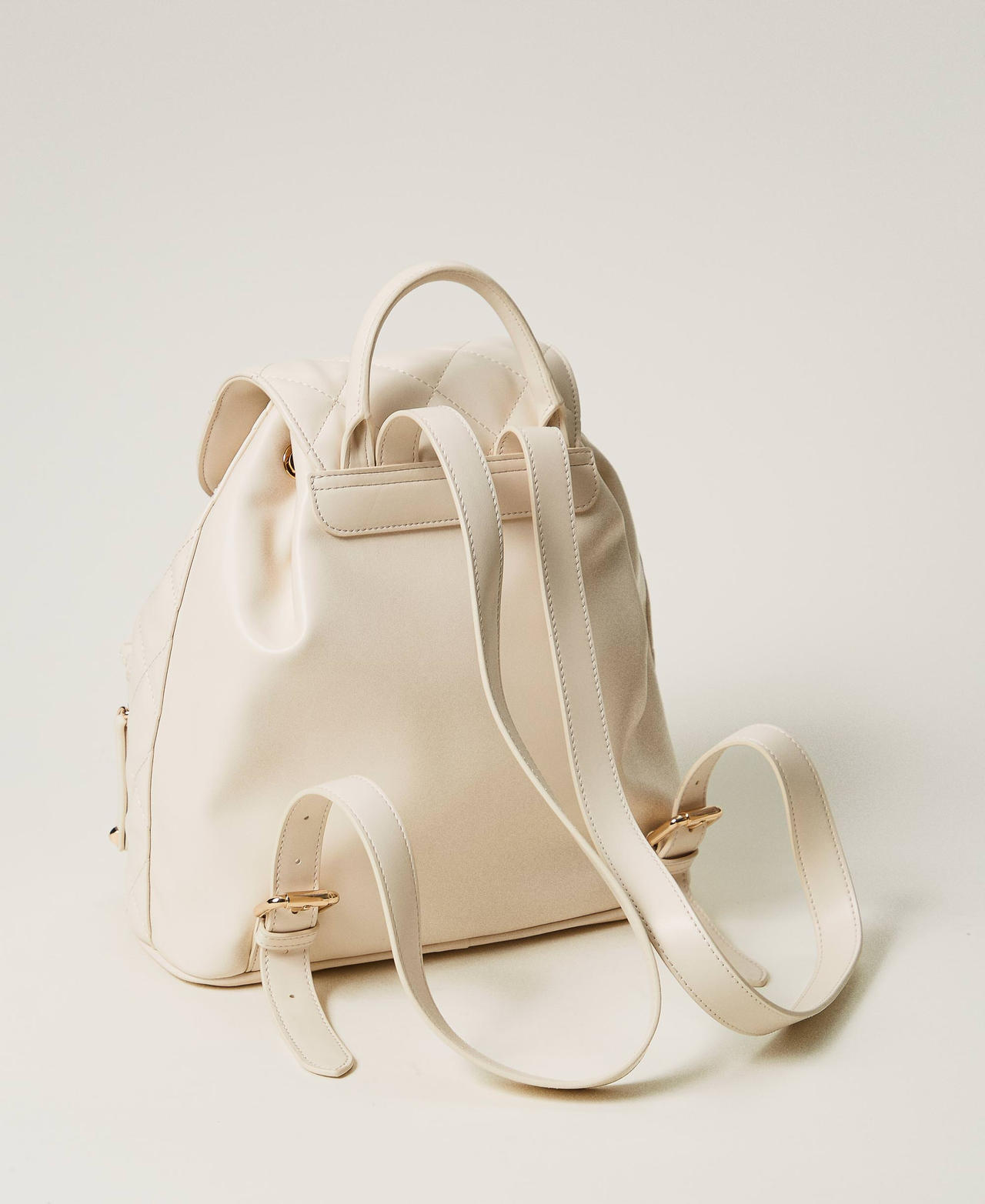 Quilted backpack with Oval T White Cream Woman 242TD8152_11952_03