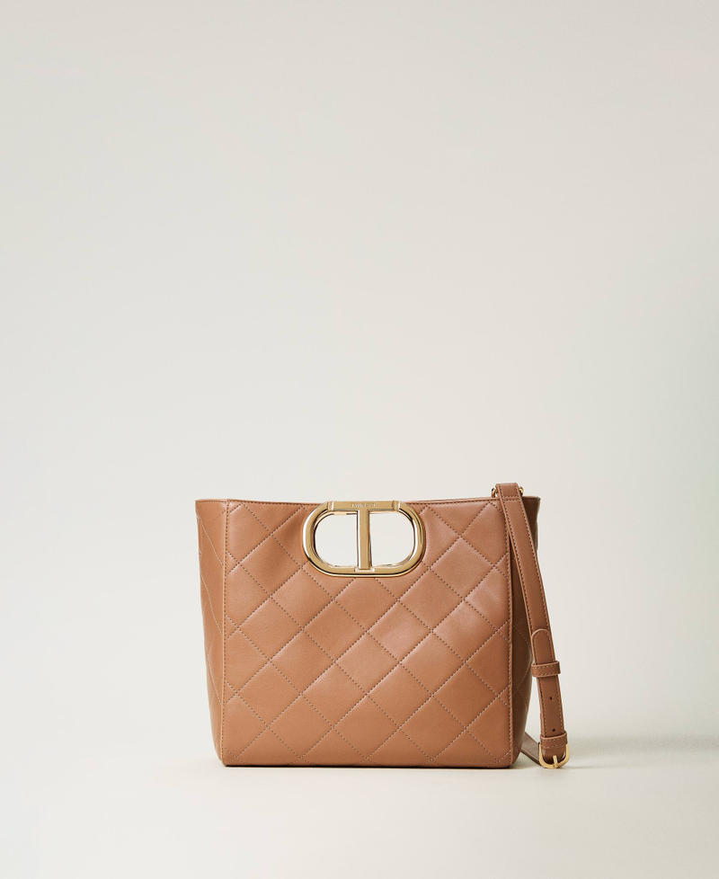 ‘Lila’ quilted shopper bag with Oval T handle Chocolate Malt Woman 242TD8160_11943_01