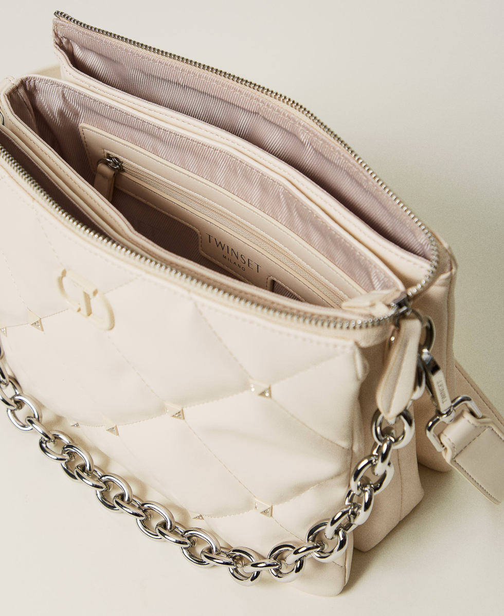 Via Manzoni' shoulder bag with studs Woman, White | TWINSET Via Manzoni' shoulder bag with studs Woman, White | TWINSET