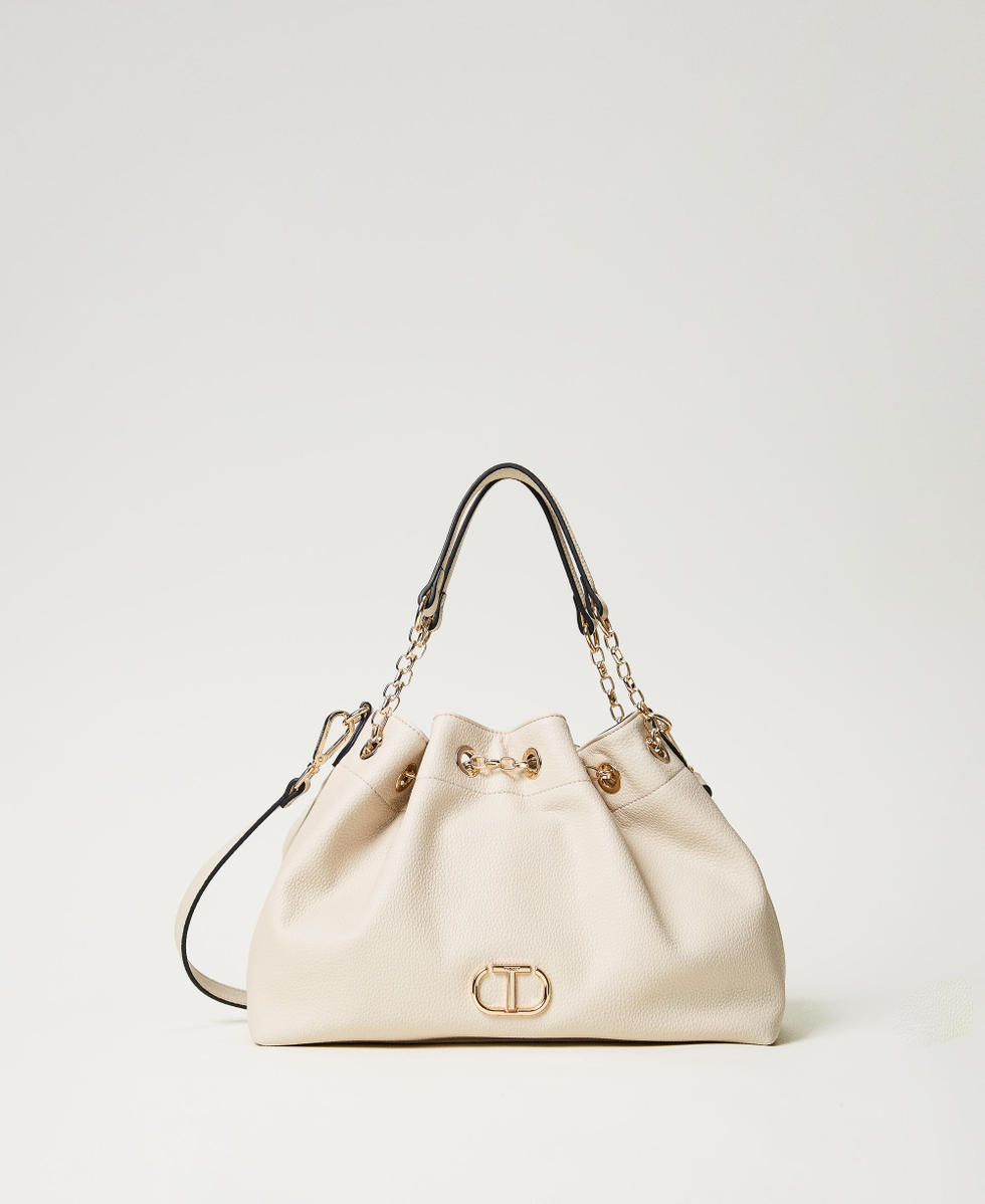 Shopper bag with Oval T and drawstring handles Woman White TWINSET Milano