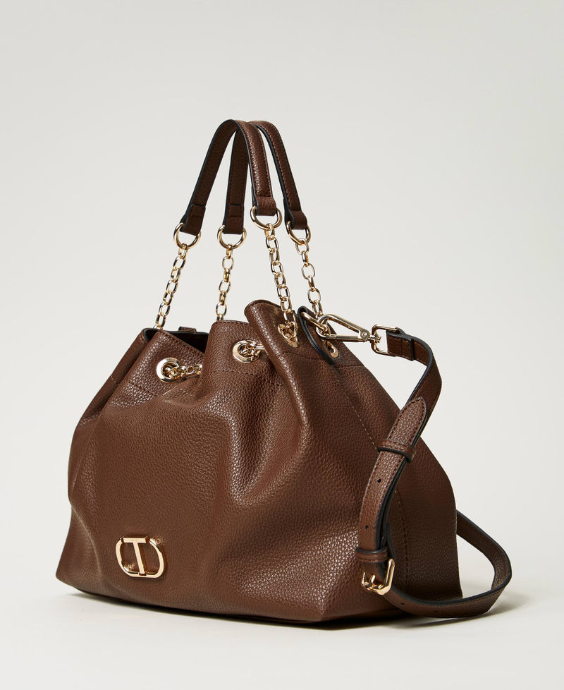 Shopper bag with Oval T and drawstring handles Coffee Chocolate Woman 242TD8232_11946_02