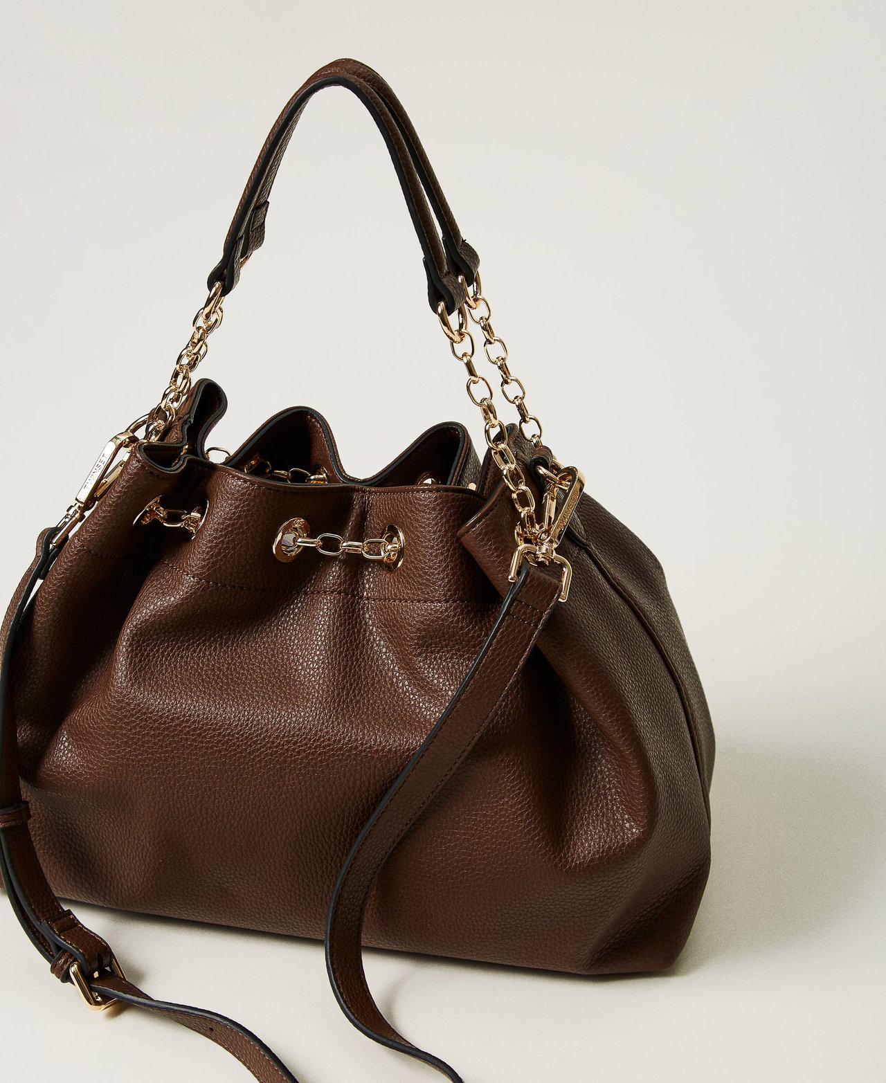 Shopper bag with Oval T and drawstring handles Coffee Chocolate Woman 242TD8232_11946_03