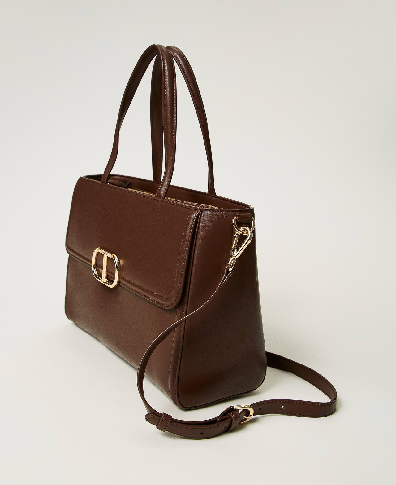 'Brera' shopper bag with Oval T fastener Coffee Chocolate Woman 242TD8293_11946_02