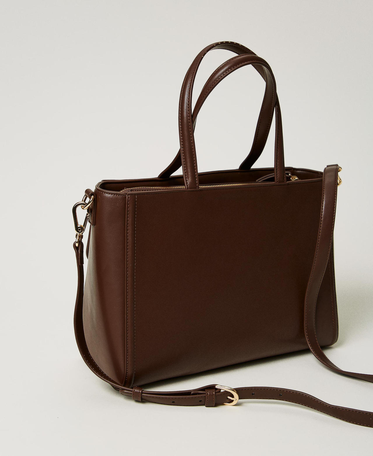 'Brera' shopper bag with Oval T fastener Coffee Chocolate Woman 242TD8293_11946_03