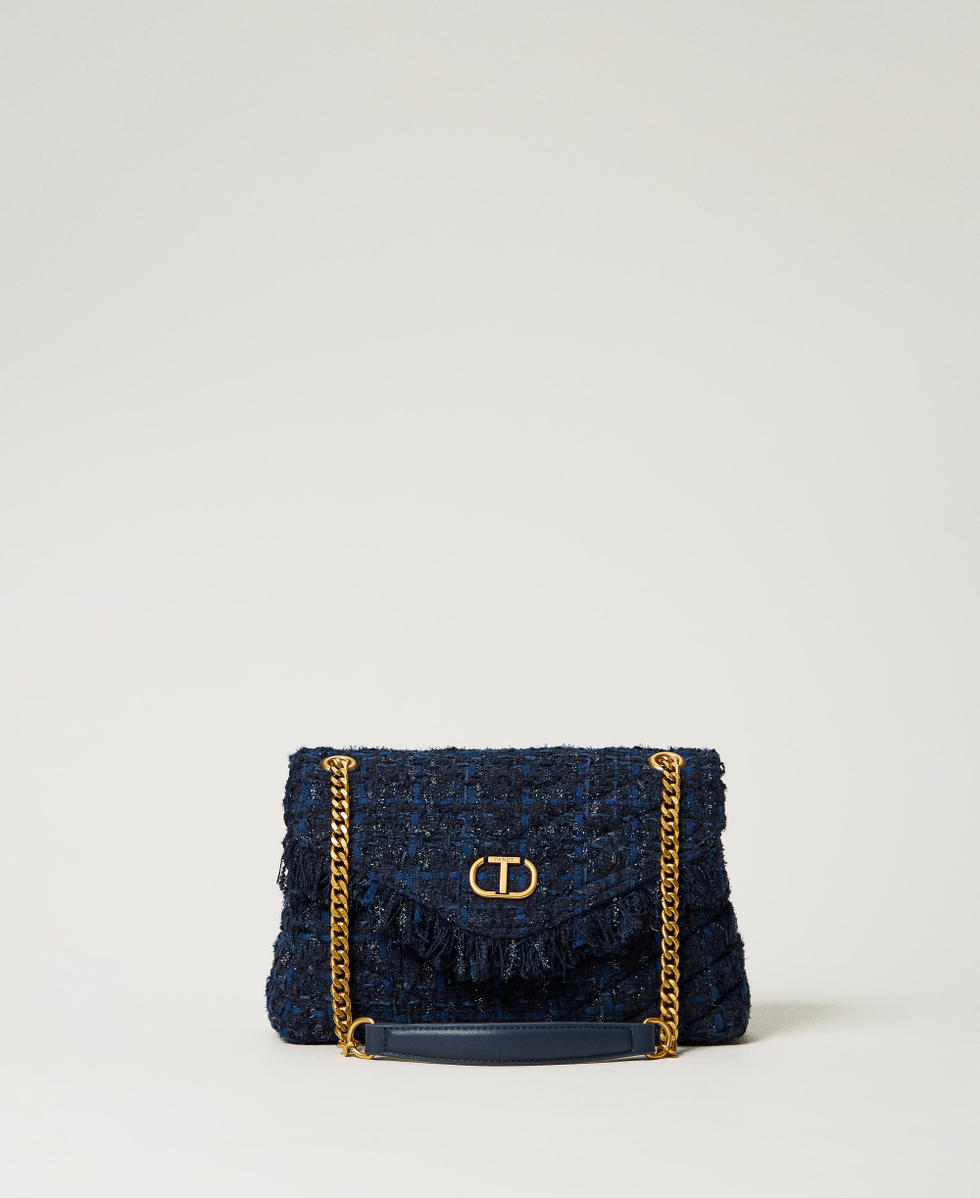 'Dreamy' medium tweed shoulder bag Blue Denim / Black Boucl&egrave; Woman 242TD8300_12006_01