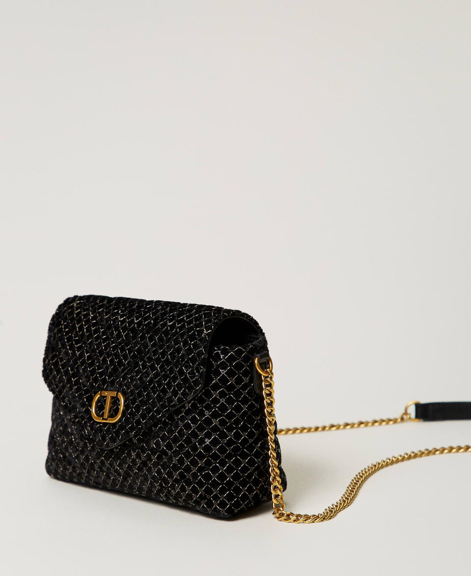 Borsa a tracolla 'Dreamy' piccola in velluto ricamato Nero Donna 242TD8310_00006_02