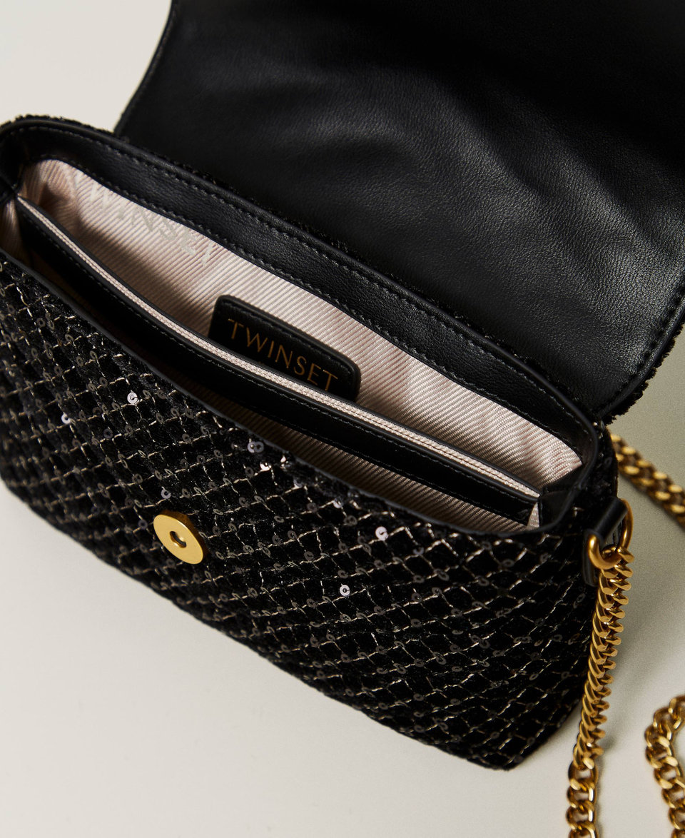 Borsa a tracolla 'Dreamy' piccola in velluto ricamato Nero Donna 242TD8310_00006_04