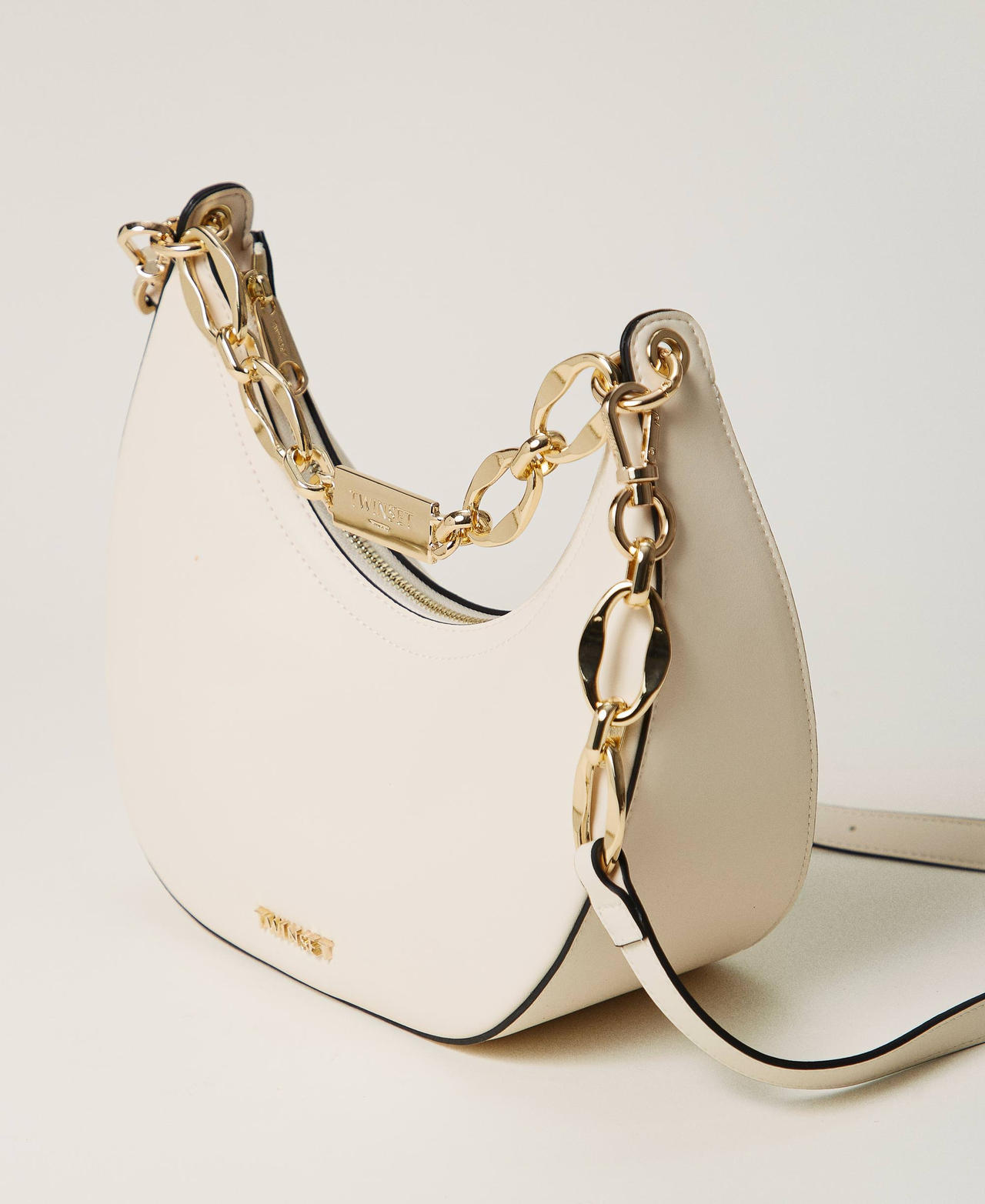 ‘Miss Twinset’ shoulder bag with logo chain White Cream Woman 242TD8350_11952_02