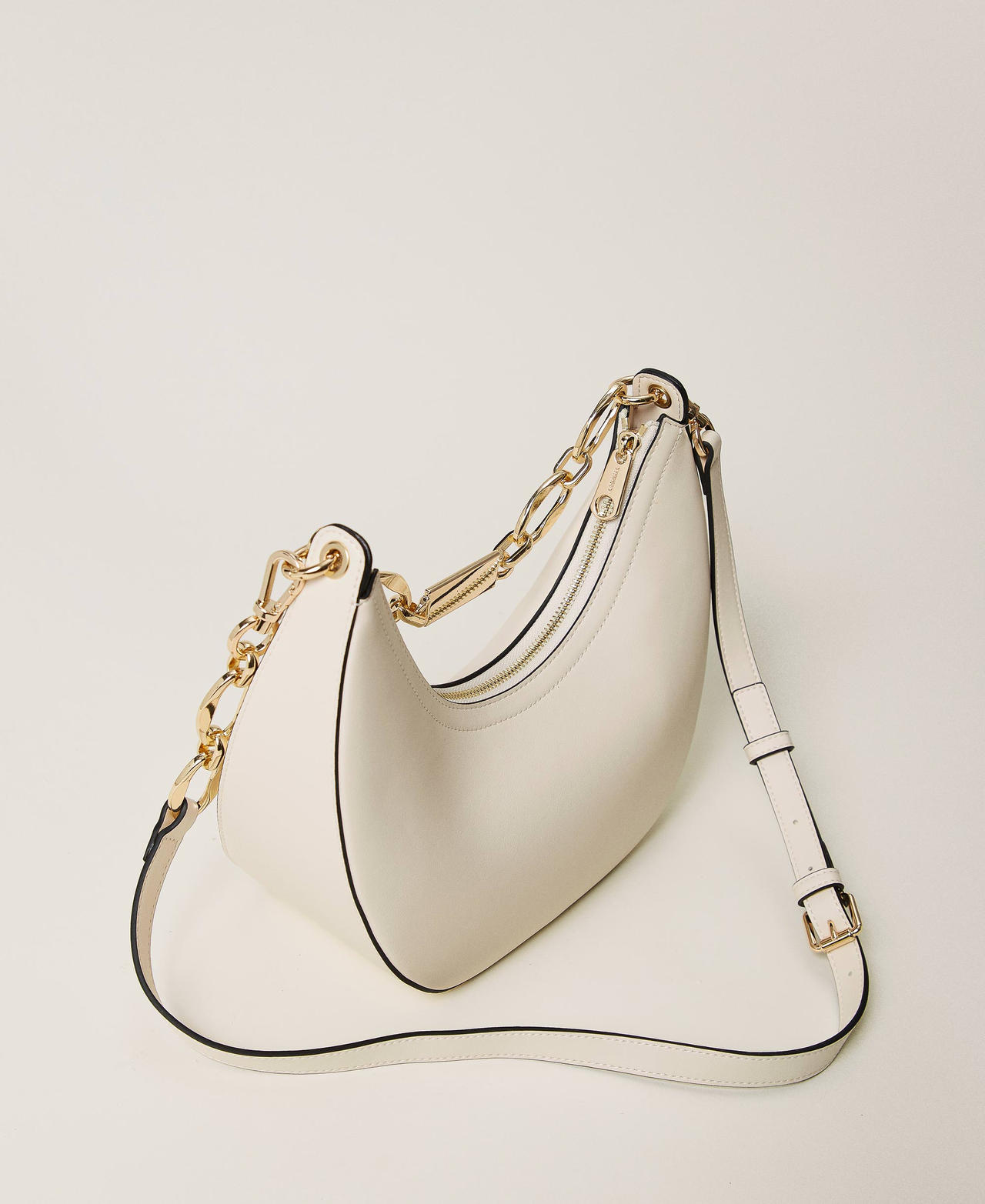 ‘Miss Twinset’ shoulder bag with logo chain White Cream Woman 242TD8350_11952_03