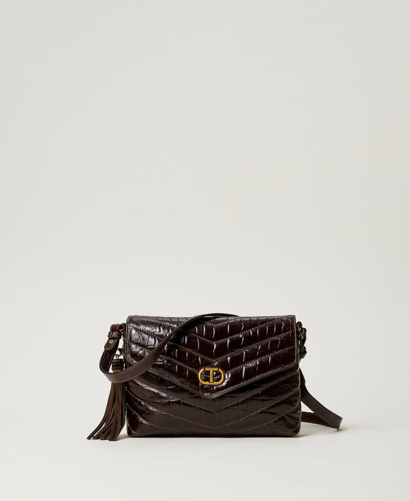 'Dreamy' medium crocodile print leather shoulder bag Dark Chocolate Brown Woman 242TD8390_00263_01