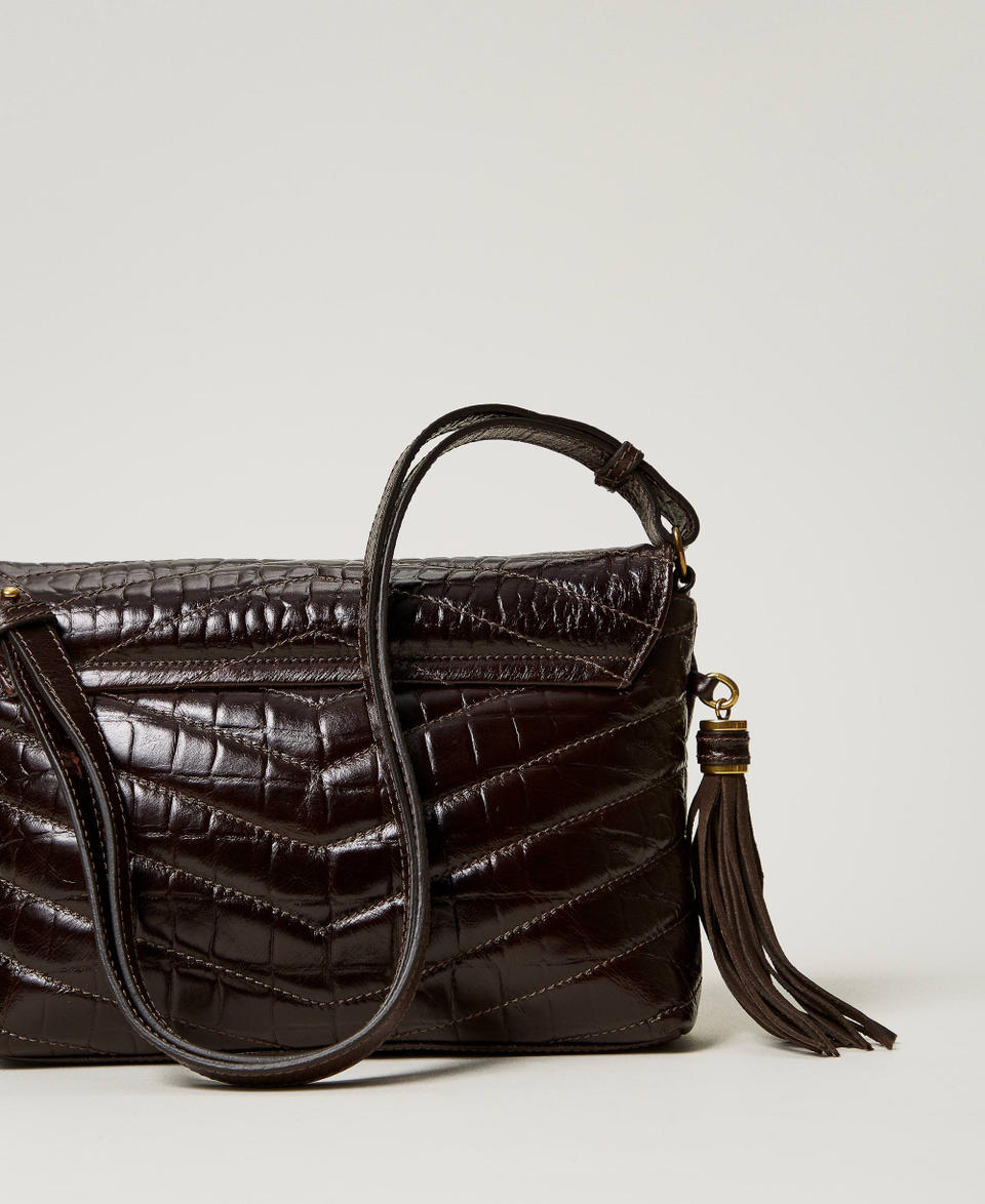 'Dreamy' medium crocodile print leather shoulder bag Dark Chocolate Brown Woman 242TD8390_00263_03