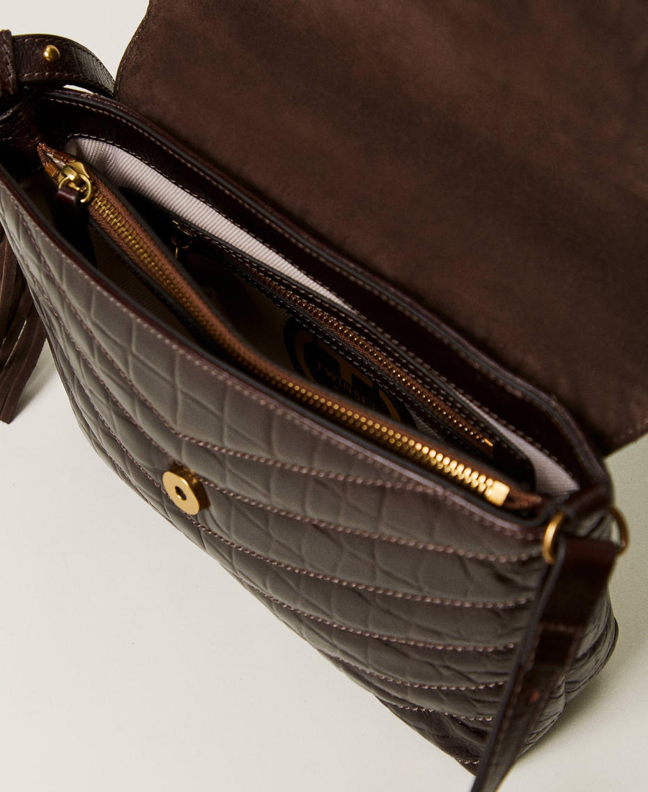 'Dreamy' medium crocodile print leather shoulder bag Dark Chocolate Brown Woman 242TD8390_00263_04