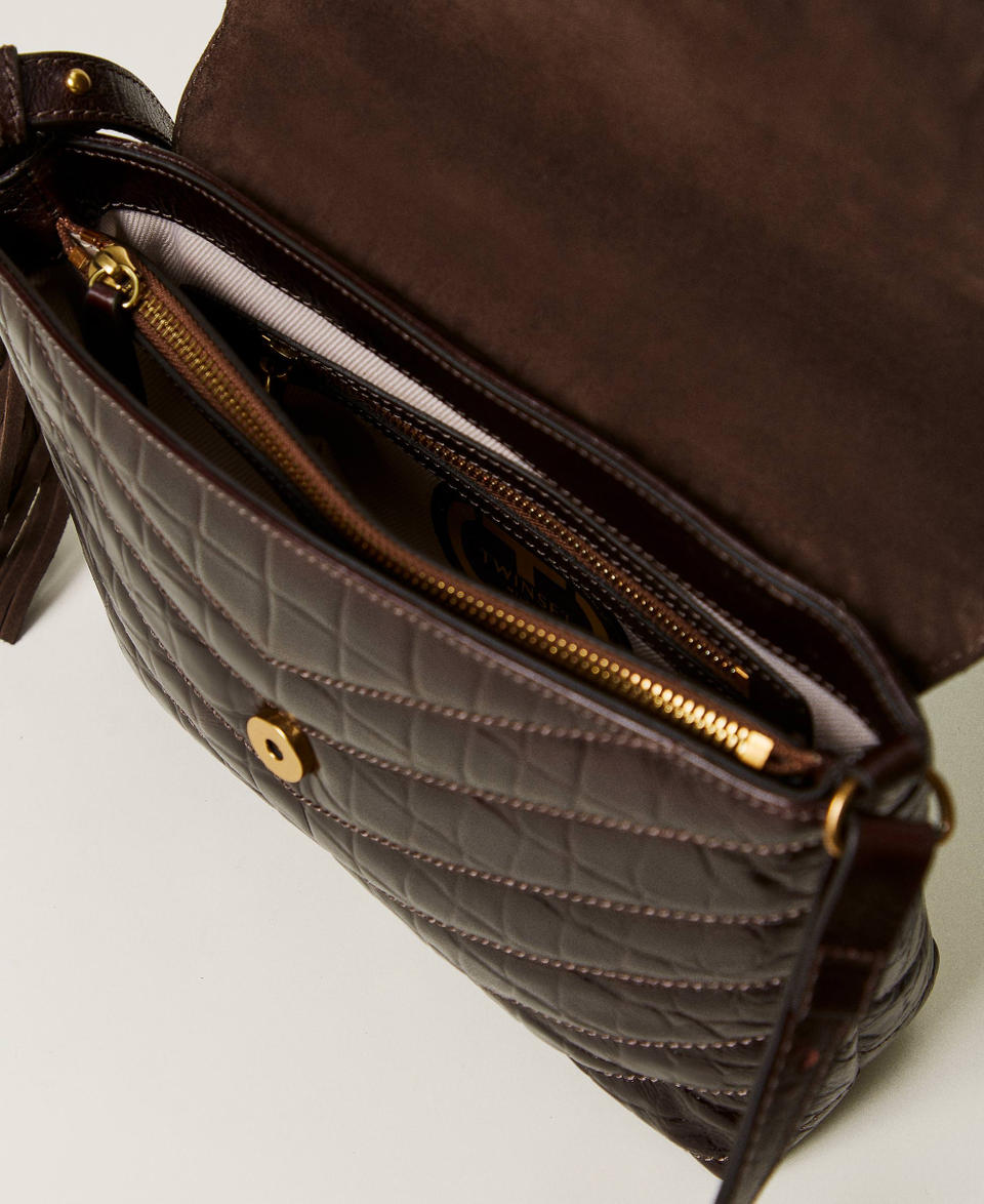 'Dreamy' medium crocodile print leather shoulder bag Dark Chocolate Brown Woman 242TD8390_00263_04