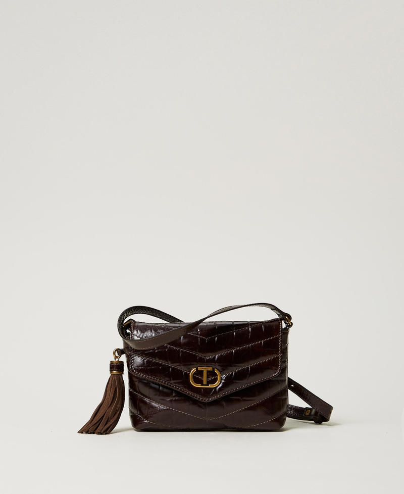 'Dreamy' small crocodile print leather shoulder bag Dark Chocolate Brown Woman 242TD8391_00263_01