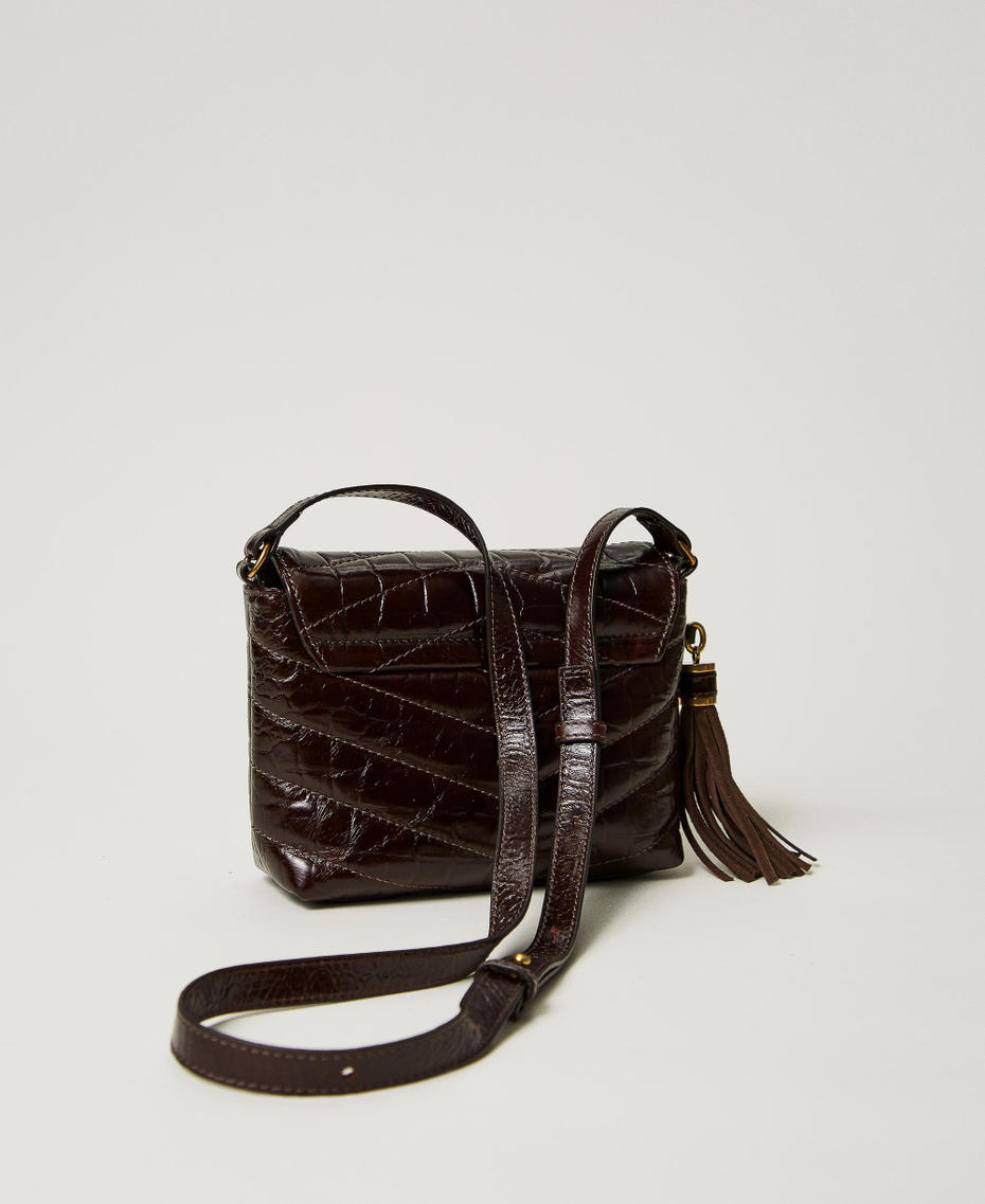 'Dreamy' small crocodile print leather shoulder bag Dark Chocolate Brown Woman 242TD8391_00263_03
