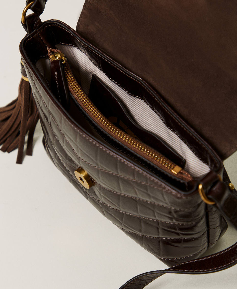 'Dreamy' small crocodile print leather shoulder bag Dark Chocolate Brown Woman 242TD8391_00263_04