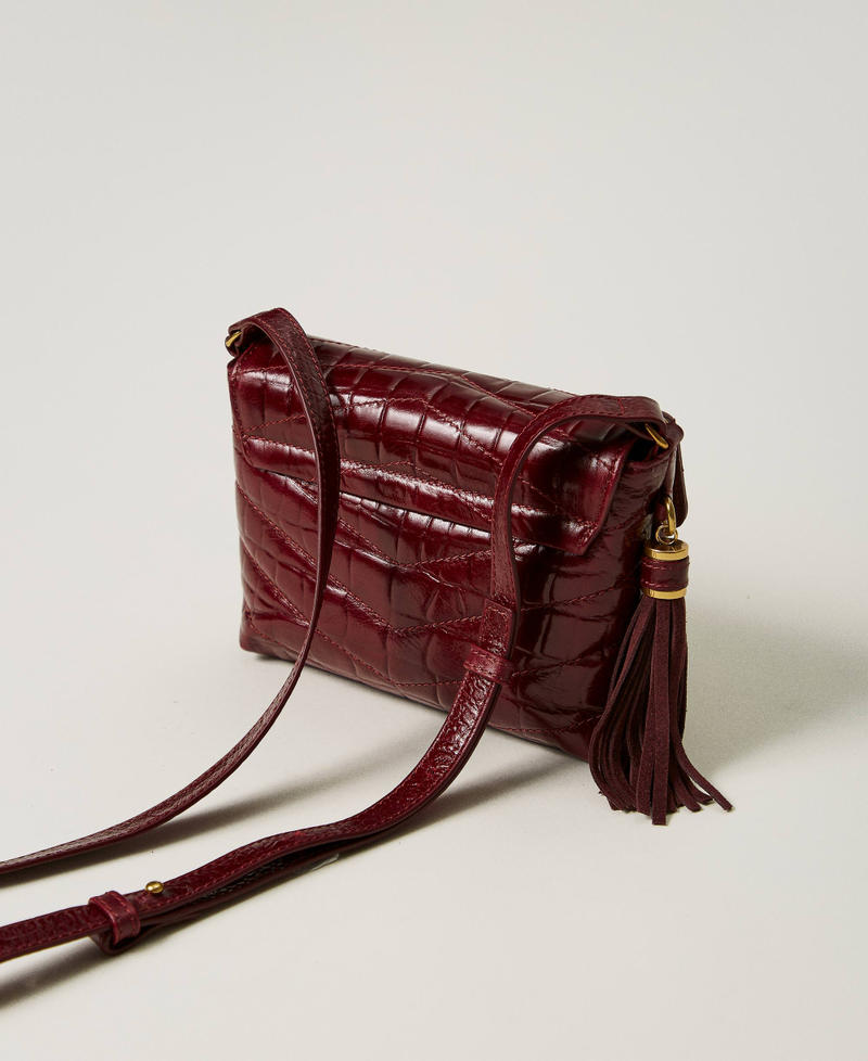 'Dreamy' small crocodile print leather shoulder bag Dark Chocolate Brown Woman 242TD8391-03