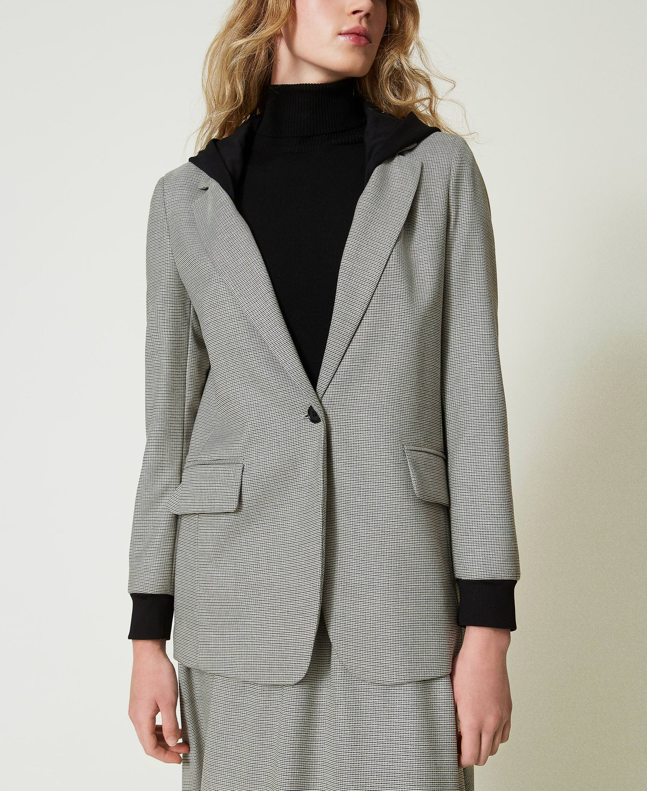Blazer en pied-de-poule avec capuche Petit Pied-de-Poule Noir/Blanc Neige Femme 242TF2010_12010_02