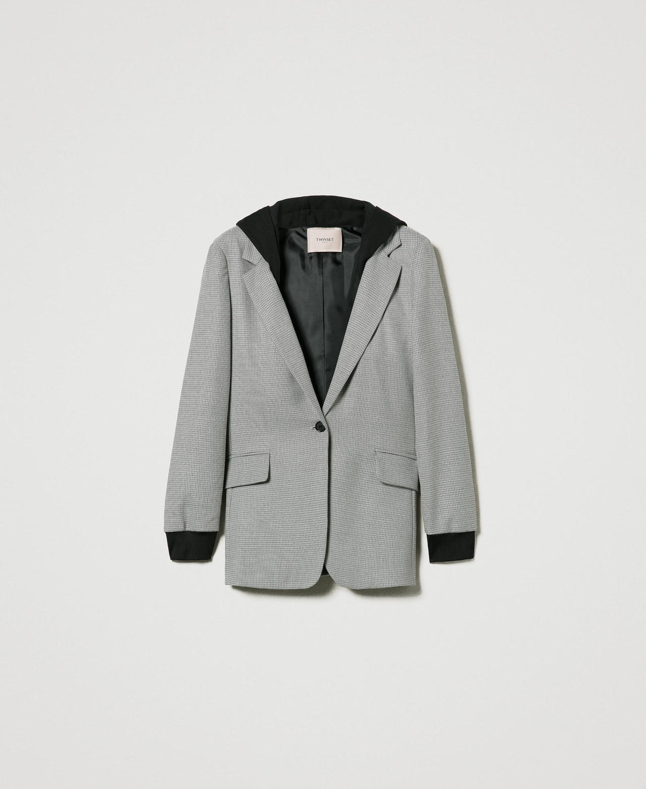 Scee by twin set Giacca blazer in pied de poule con cappuccio